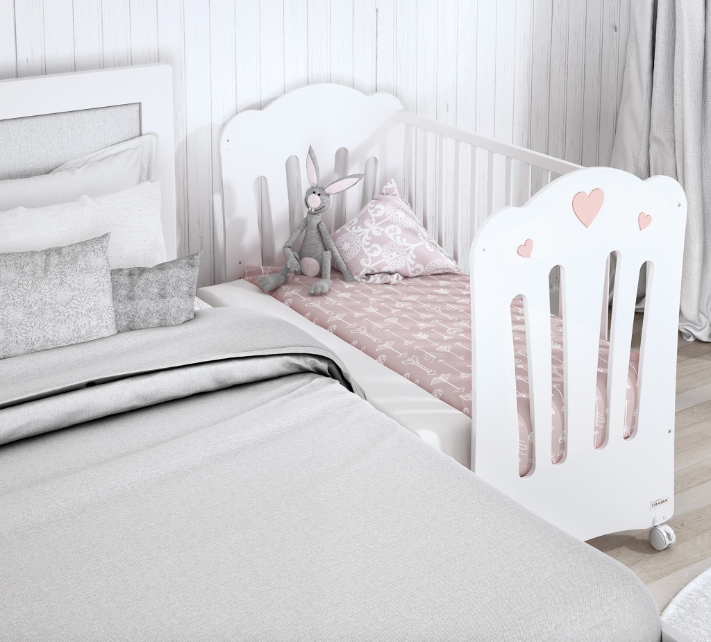Dětská postýlka Trama CORAZONES White/Baby Blue 60 x 120 cm