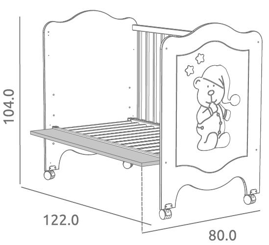 Dětská postýlka Trama SLEEPY BEAR White/Silver 60 x 120 cm