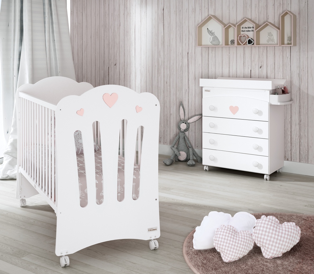 Dětská postýlka Trama CORAZONES White/Baby Blue 60 x 120 cm