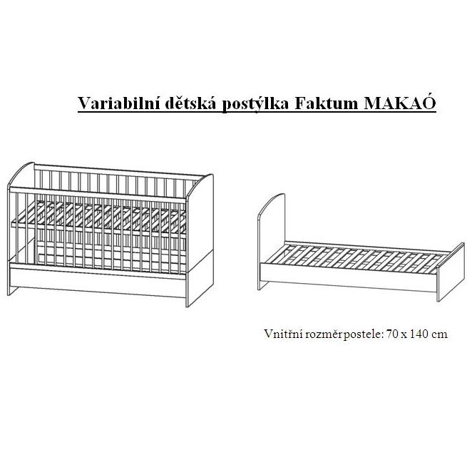 Variabilní dětská postýlka Faktum MAKAÓ 70 x 140 cm bez motivu