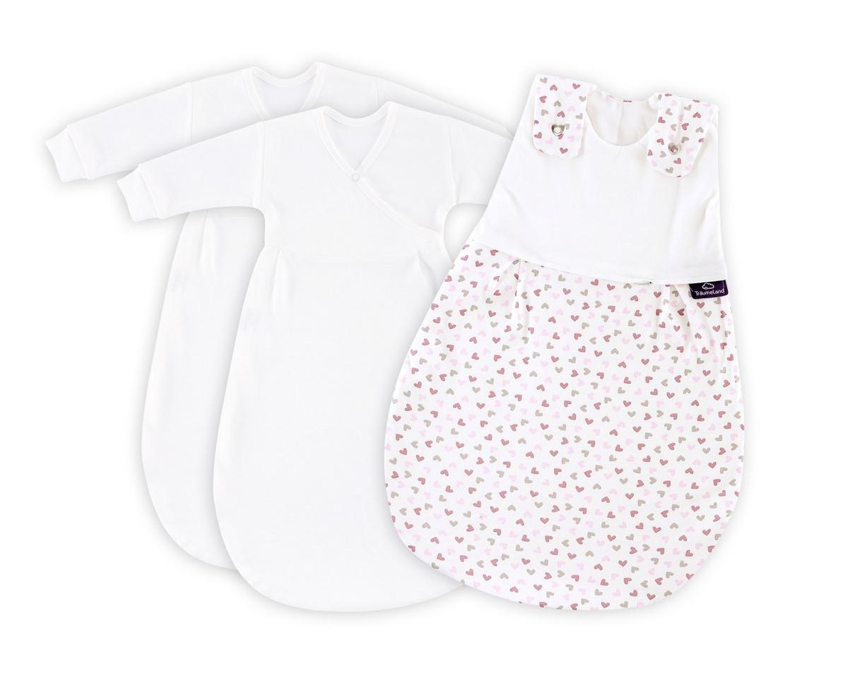 Spací pytel Träumeland Liebmich 3dilný set Herzen rosa 50/56
