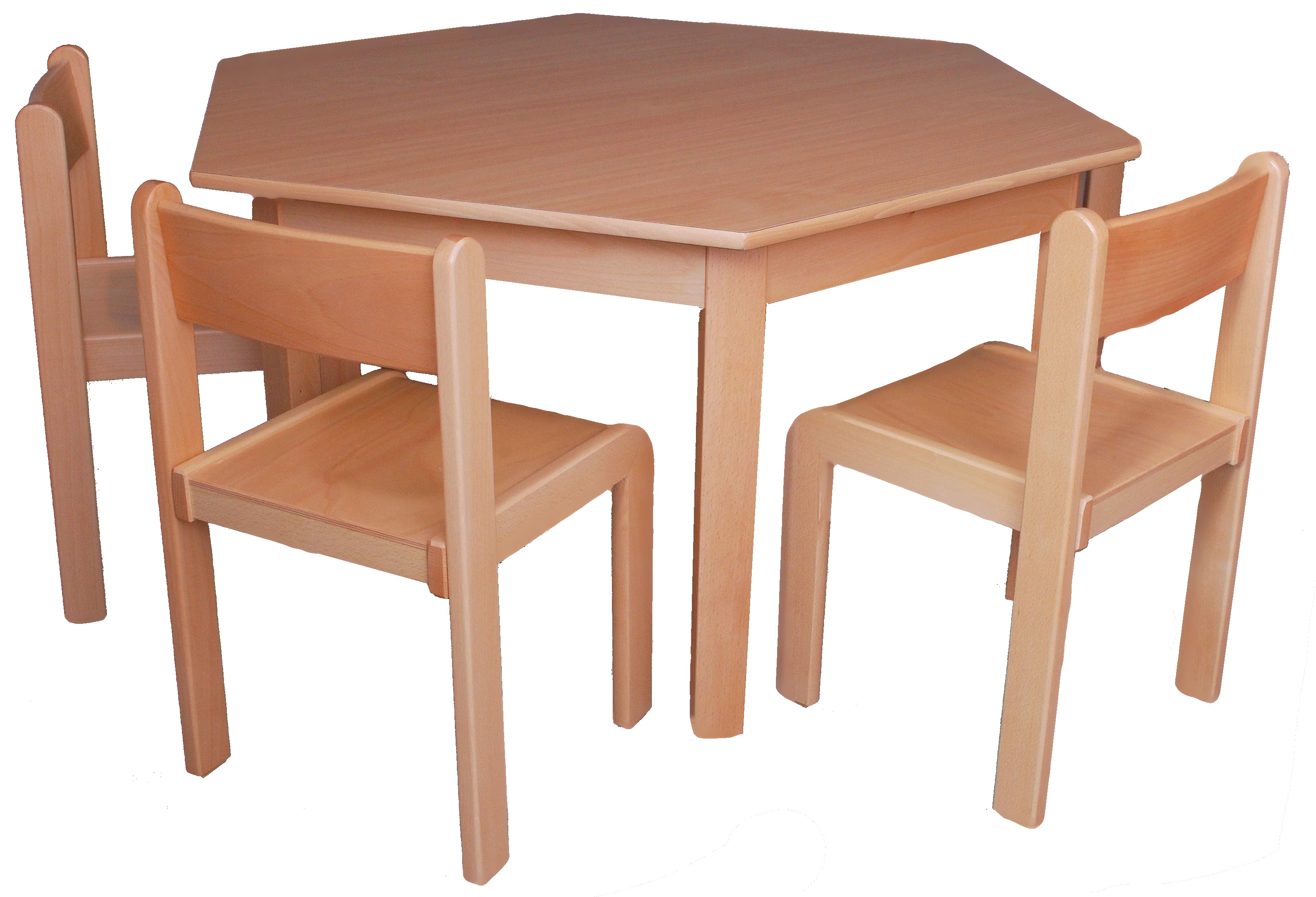 Dětský stůl šestiúhelník průměr 120 cm, 6 nohou – deska umacart buk – výška 40 cm