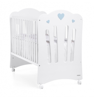 Dětská postýlka Trama CORAZONES White/Baby Blue 60 x 120 cm