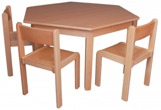 Dětský stůl šestiúhelník průměr 120 cm, 6 nohou – deska laminace buk – výška 76 cm
